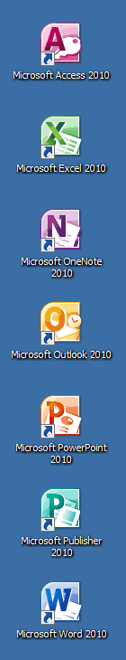 Die einzelnen Programmsymbole von Office 2010