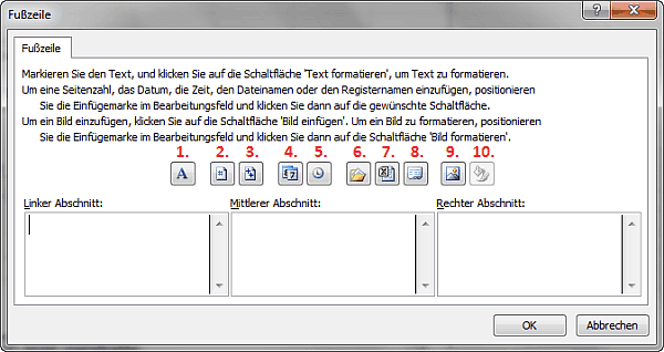 Excel 2010 - Dialogfeld Fußzeile einfügen
