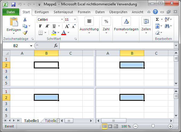 Excel 2010 - Beispiel geteilte Oberfläche