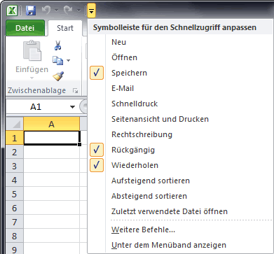 Excel 2010 - Symbolleiste für den Schnellzugriff anpassen