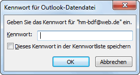 Abbildung: Dialogfeld zur Kennworteingabe in Outlook 2010