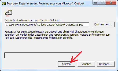 Abbildung: Tool zum Reparieren der Datendatei in Outlook 2010
