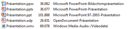 Abbildung - PowerPoint 2010, verschiedene Dateiformate