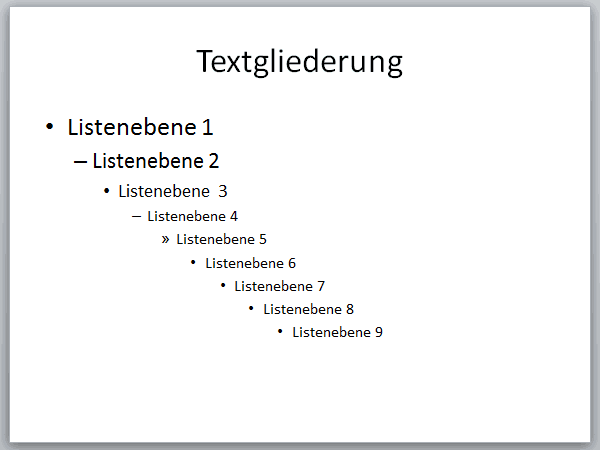 Abbildung - PowerPoint 2010, Listenebenen
